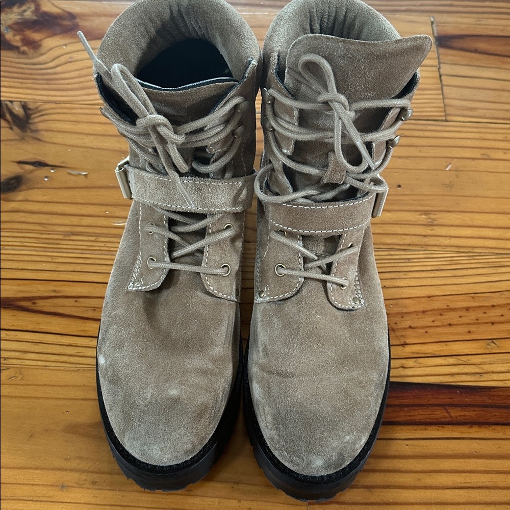 All Saints Paulina Ankle Boots lace up buckle designer boots suede combat size 9